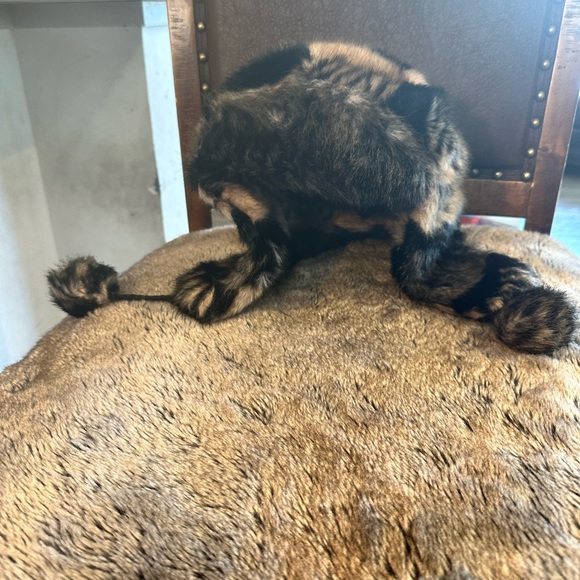 Mudd Faux Fur Brown and Black Trapper Sleight Hat with balls - Picture 2 of 8